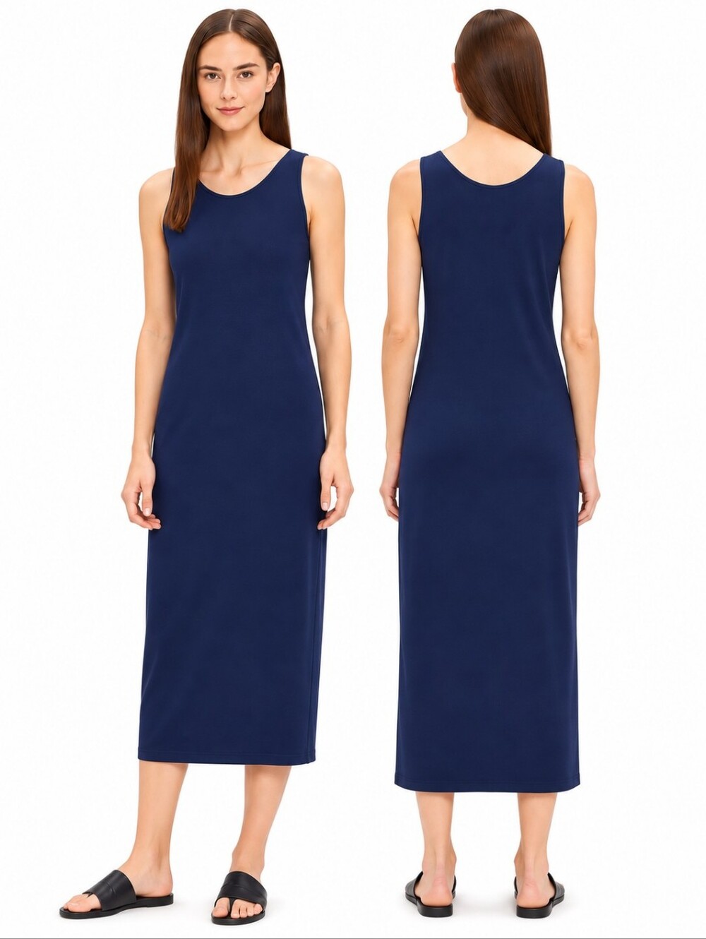 Eileen Fisher System Viscose Jersey Tank Dress Dark Navy Blue Midi